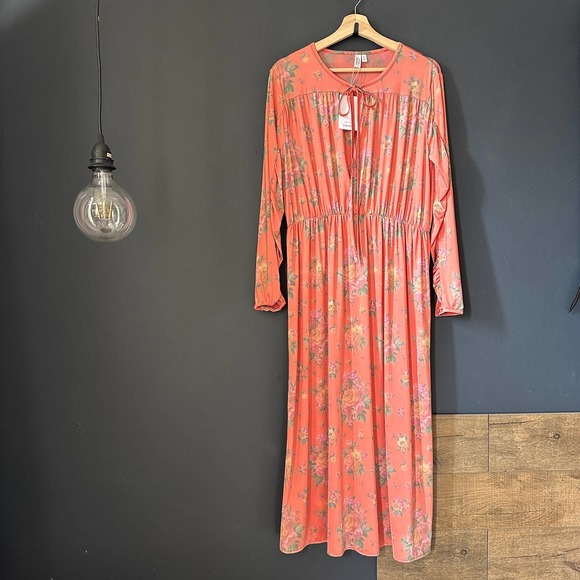 & Other Stories Dresses & Skirts - & Other Stories Peach Floral Ruched Long Sleeve Maxi Dress NEW Size 12